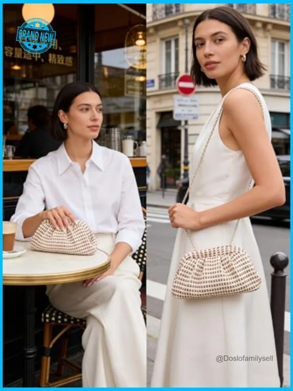Cloud Shaped Woven Straw Clutch Houndstooth Pattern Hobo Bag Summer Beach